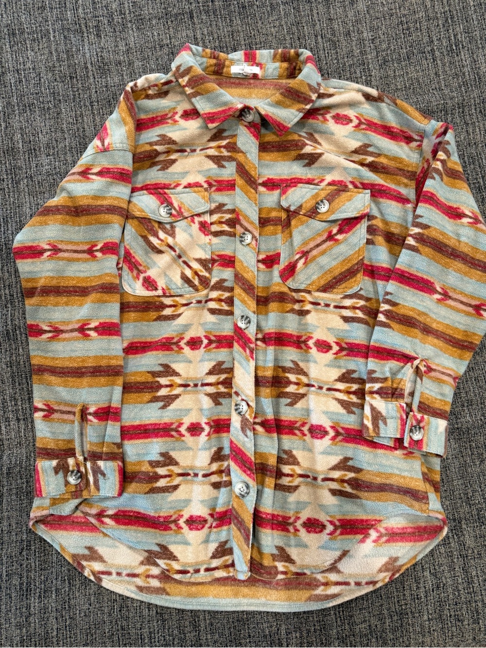 Maurices Aztec Button-Up Shacket in Cream, Brown & Red